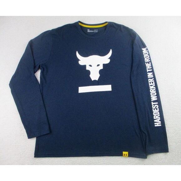 Under Armour Project Rock T Shirt Mens‎ L Navy Loose Long Sleeve Heatgear Active - Picture 1 of 9